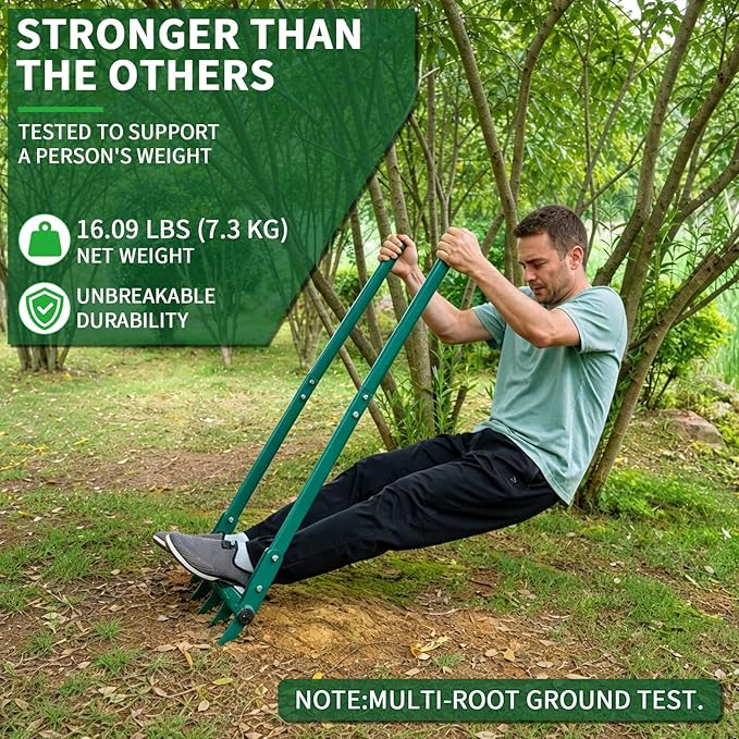 VVOKGO Broadfork Garden Tool with 11.8" Long Tines, 5-Tine Broad Fork for Gardening Heavy Duty, Unbreakable Garden Fork & Hand Tiller for Farm Digging, Crushing, Aerating Soil