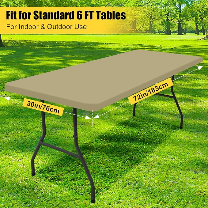 Smiry 6 Pack Rectangle Picnic Table Cloth, Waterproof Elastic Fitted Tablecloths, Washable Polyester Rectangular Patio Table Cover for Camping, Indoor and Outdoor (Taupe, 30"x72")