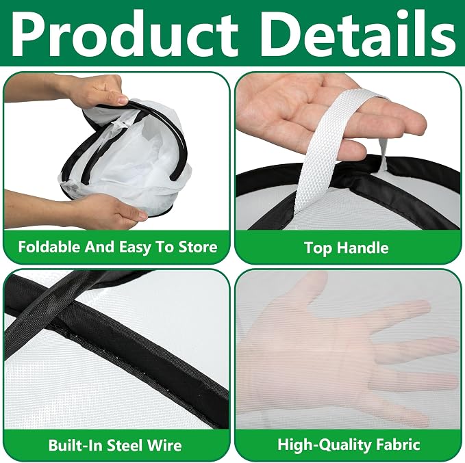 2 Pcs Pop Up Insect Barrier Plant Cover Tent, 22 x 22 x 22 Inch Foldable Garden Plant Protectors Mesh Enclosure, Garden Net Cage Bird Insect Guard Cover for Protecting Plants Fruits Vegetables