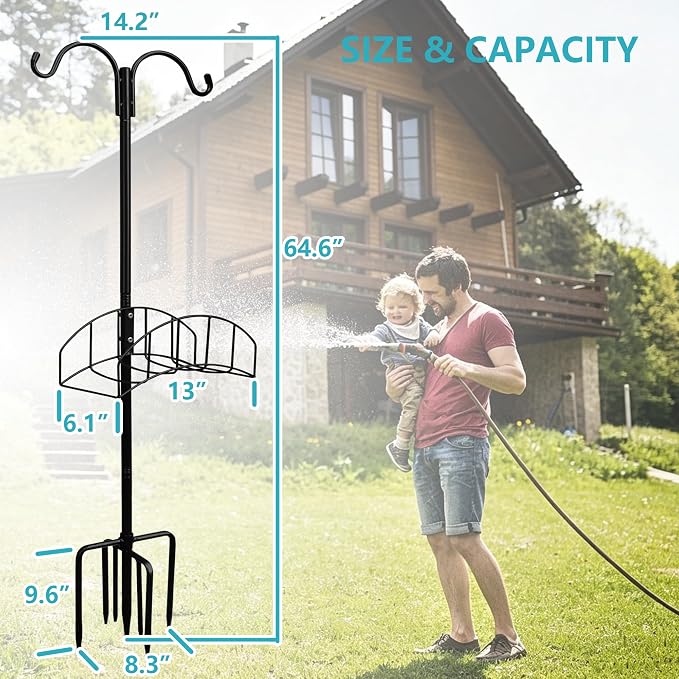 Garden Hose Holder 2 Pack with 7 Prong Base and Dual Shepherd Hooks | Water Hose Holders for 150 Feet Hose, Detachable Hose Storage Hanger for Outside Lawn Yard