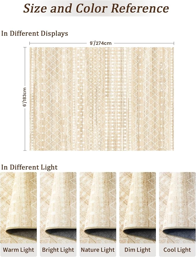 Miukiki 6x9 Area Rug Washable Non Slip Rug for Living Room Beige | Soft Low Pile Washable Area Rug Bedroom Dining Room, Stain Resistant Carpet with Easy Care Design 6'x9'