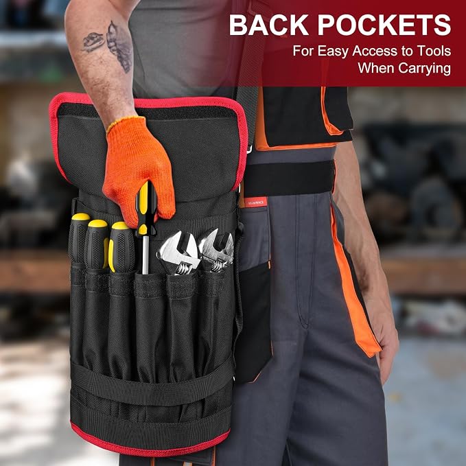 Tool Bag,Large Roll Up Tool Bag Organizer,13 Pockets Tool Roll Storage Pouch,Heavy Duty Portable Tool Storage Carrier Bag for Men,Mechanic,Electrician,Valentines Day Gifts for Men,Black/Red