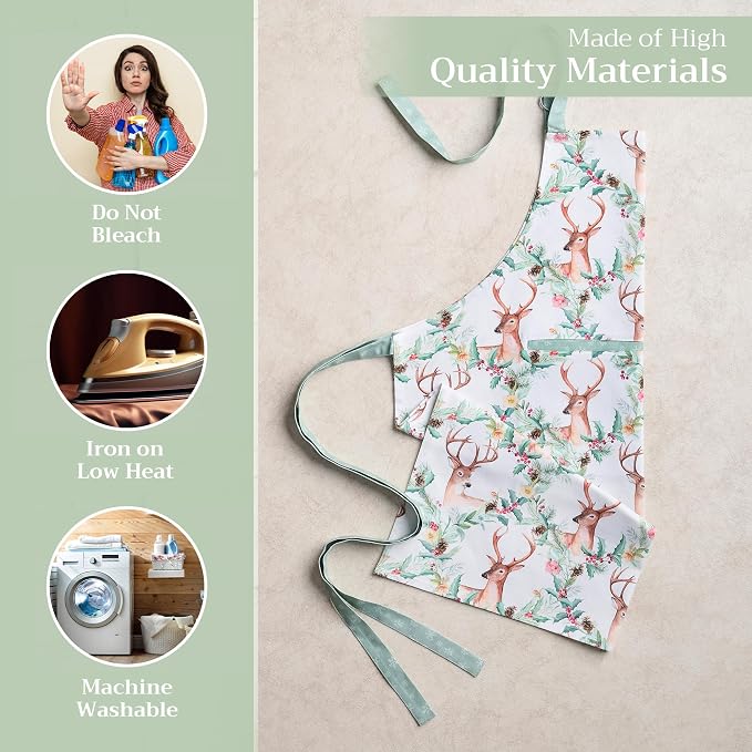 Maison d' Hermine Aprons for women with Pocket 100% Cotton (27.50"x31.50") | Adjustable Neck Strap & long ties Apron Men Chef Wedding Cooking Gardening Server Maid
