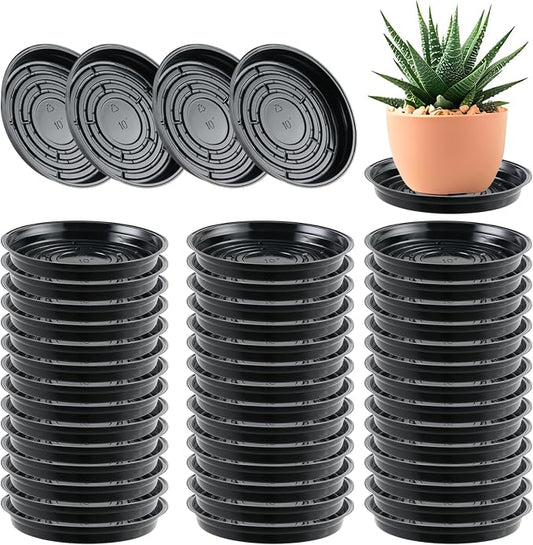 60 Packs 10 Inches Large Plant Saucers for Indoor Outdoor Use Heavy Duty Plastic Plant Plate Dish for Planter Bulk Round Flower Pot Drip Trays to Catch Water 4 to 20 Inch, Black