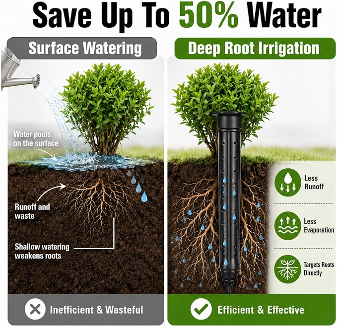 Junkin 18 Pack Tree Watering Stake Large UV Protected ABS Plastic Deep Root Irrigation Spike for Garden Shrubs Bushes Shrubs Flowers Fruits Vegetables Potted Plants (14 Inch)
