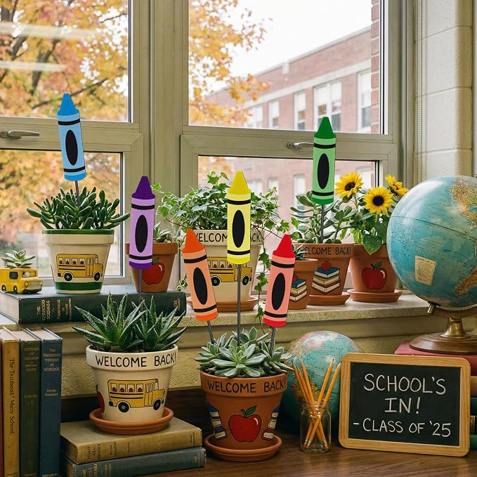 Pickmesh 6 Pcs 12'' H Back to School Decorations Crayon Metal Yard Signs Large Preschool Yard Lawn Outdoor Decor Crayon Party Photo Props for Classroom First Day of School Decor