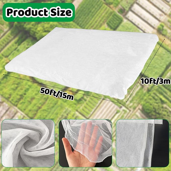 Mosquito Netting,10 × 50 Ft Mosquito Mesh Screen for Patio,Fly Insect Bird Net Barrier Garden Mesh Netting for Protect Vegetables Fruits from Birds Bugs,White