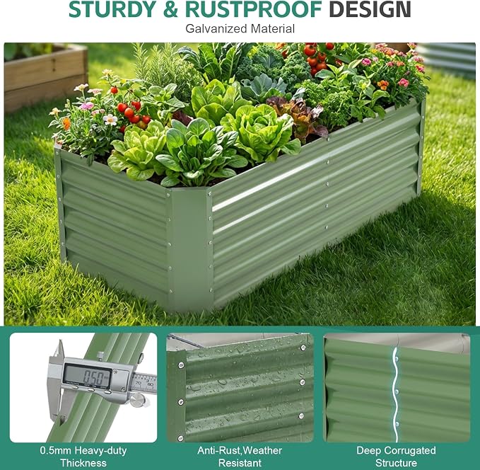 Galvanized Raised Garden Bed - 4x2x1.4ft (2Packs) Metal Garden Planter Box Outdoor | Steel Raised Bed Kit with Bracing Rods, Gloves for Gardening Vegetables Fruits and Flowers