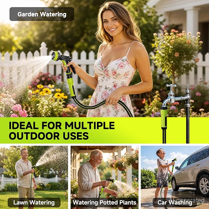 Garden Hose 75ft, Non-Expandable Heavy Duty Water Hose with 10 Function Sprayer, Flexible, Leakproof, Kink Resistant & Hybrid Hose for Yard, Outdoor, 600 PSI