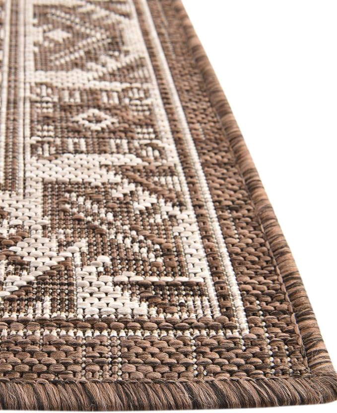Unique Loom Outdoor Aztec Collection Area Rug - Chalca (2'x 7' 10" Runner, Brown/ Ivory)