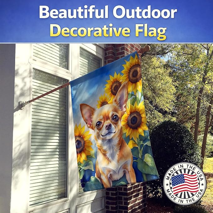 Caroline's Treasures DAC6051CHF Chihuahua in Sunflowers House Flag Large Porch Sleeve Pole Decorative Outside Yard Banner Artwork Wall Hanging, Polyester, House Size, Multicolor