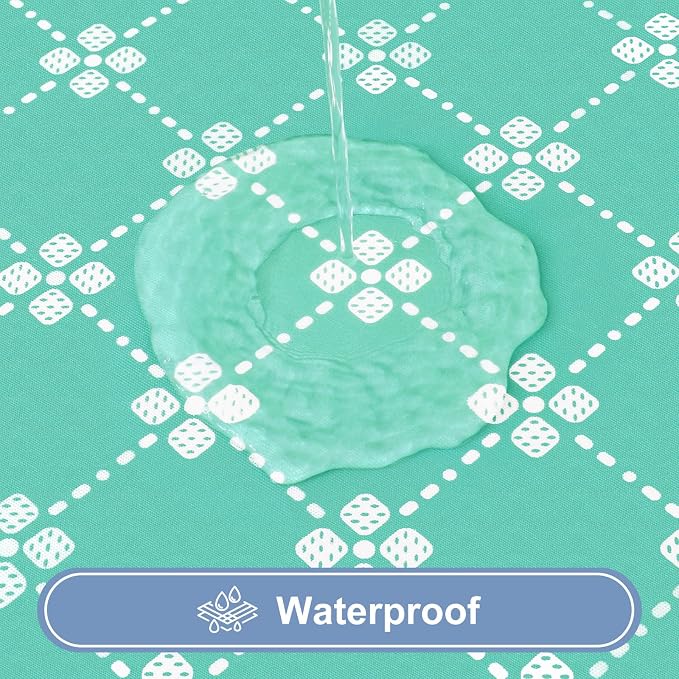 misaya Rectangle Vinyl Table Cloth, Elastic Fitted Tablecloth with Flannel Backing, Waterproof Plastic Table Cover Fits 8 Foot Folding Tables for Picnic, Camping, Indoor and Outdoor (Aqua, 30" x 96")