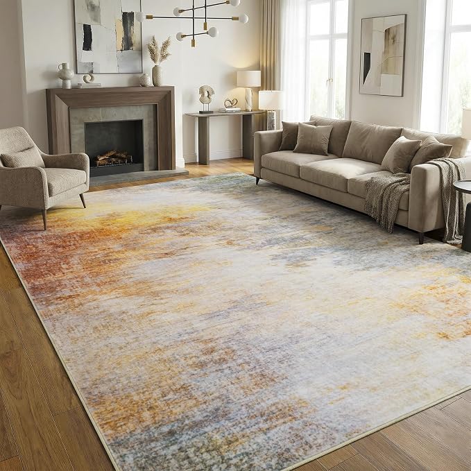 5x7 Abstract Art Sunset Gradient Area Rug Machine Washable Anti-Skid | Pet-Friendly Thin Carpet, Non-Shedding Low Profile Rugs for Living Room, Bedroom, Nursery, Apartment Indoor Use, Colorful