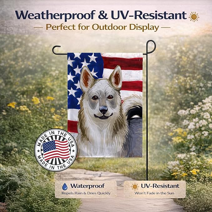 Caroline's Treasures CK6731GF Swedish Vallhund Dog American Flag Garden Flag Mailbox Flag Decorative Yard Flag Banner Outside Patio Artwork Yard Flower Beds, Garden Size, Multicolor