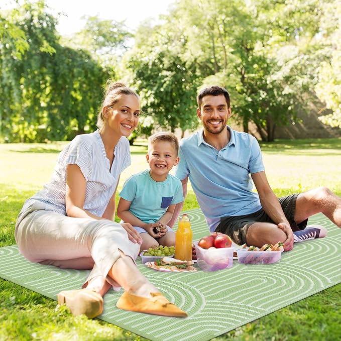 Lahome Deck Rugs Outdoor Waterproof 6x9 Patio Outside Rug, Plastic Straw Reversible Rv Mat,Large Portable Porch Camping Carpet for Balcony Tent (Rainbow Green, 6'x9')