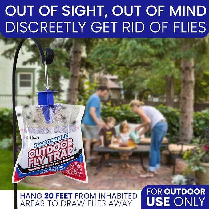 Fly Traps Outdoor Fly Trap for Patio. 9 Non-Toxic Pre-Baited Flies Bags Outdoor Disposable. Hanging Bug Catchers for All Filth Flies Killer for Outside Bug Control in Yard Horse Ranch Trash Can.