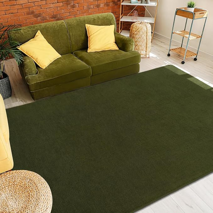 Amearea 8x10 Area Rugs for Bedroom Living Room, Olive Green Memory Foam Rug | Thickened Fluffy Indoor Washable Rugs Non Slip Minimalist Large Carpet for Boys Girls Dorm Nursery Room Decor