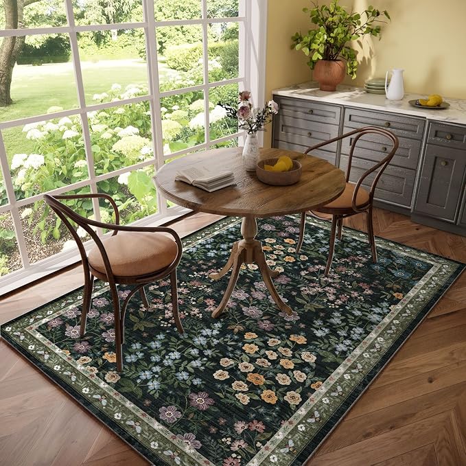 Machine Washable Living Room Rug: 5x7 Area Rugs for Bedroom Non Slip Low Pile Soft Stain Resistant Lightweight Carpet Rugs for Living Room Entryway Kitchen Dining Room Farmhouse Kids Room Nursery