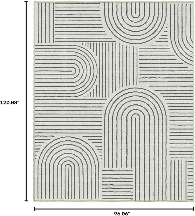 Lahome Abstract 8x10 Area Rugs for Bedroom, Washable Rugs 8x10 Living Room | Soft Ultra-Thin Non-Slip Modern Dining Room Rug Non-Shedding Accent Carpet for Office Darrell (8x10ft, Black)