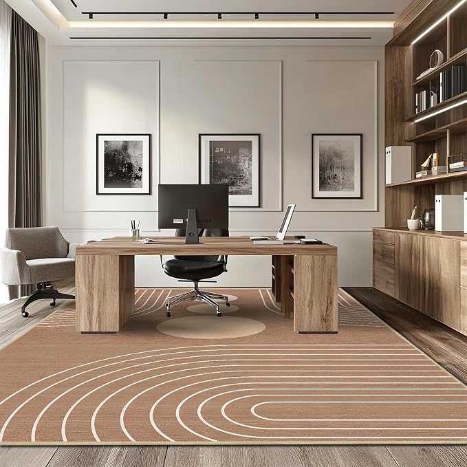 8x10 Area Rug for Living Room Boho Modern Minimalist Geometric Abstract Large Rug Brown Mid Century Modern Machine Washable Non-Slip Printed Low-Pile Indoor Floor Carpet Dining Room Bedroom Brown