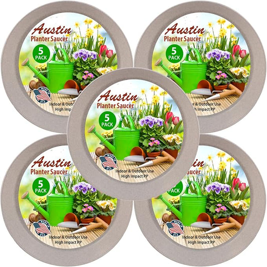12 inch (10.1" Base) Case of 5 Plant Saucers | Polypropylene, Heavy Duty Indoor/Outdoor, Drip Pan & Tray, Collects Excess Water, Made in USA