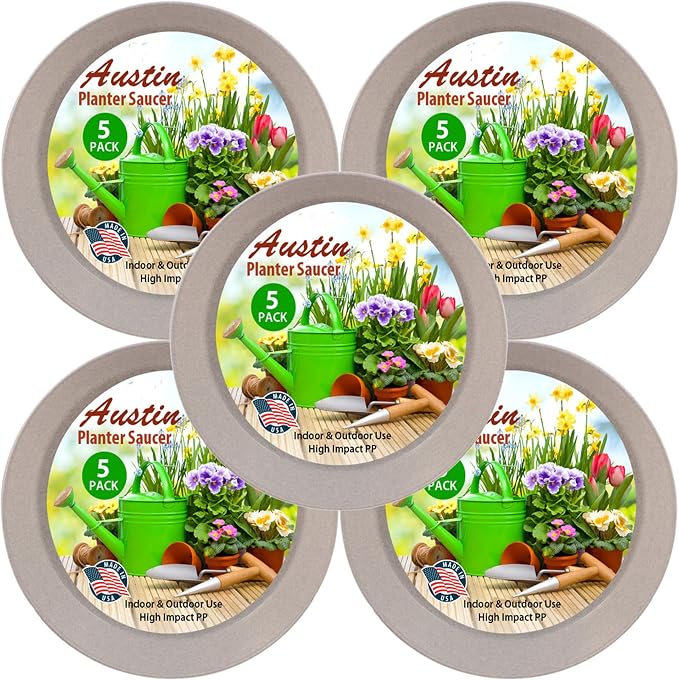 7 inch (5.5" Base) Case of 5 Plant Saucers, White Granite | Polypropylene, Heavy Duty Indoor/Outdoor, Drip Pan & Tray, Collects Excess Water, Made in USA