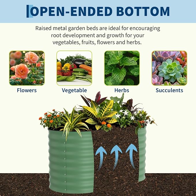Garvee 4x2x2ft Galvanized Raised Garden Bed, Oval Metal Planter Box with Anti-Cut Safety Edges, 119 Gallons Rust-Resistant Deep Root Planter for Outdoor Vegetables, Flowers, Herbs, Green
