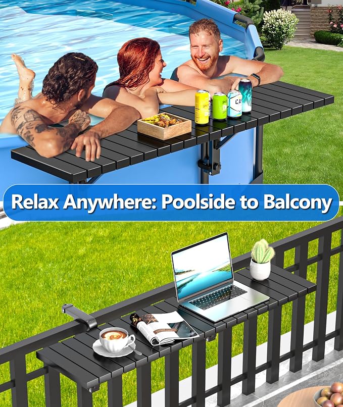BoYata Pool Bar for Above Ground Pools, 49.4×9.6" Large Galvanized Table | Holds Up To 110 Lb, Fits Top Rails Up To 4.48", Super Stable Above Ground Pool Accessories, For Round & Oval Frame Pools