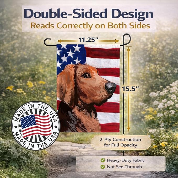 Caroline's Treasures CK6652GF Polish Hound Dog American Flag Garden Flag Mailbox Flag Decorative Yard Flag Banner Outside Patio Artwork Yard Flower Beds, Garden Size, Multicolor
