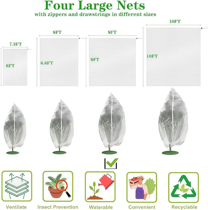 1 Pack 14×18Ft Extra Large Drawstring & Zipper Fruit Tree Netting Cover - Reusable Bird Netting for Blueberry Bushes, Anti-Cicada/Deer/Squirrel Large Plant Protection Net