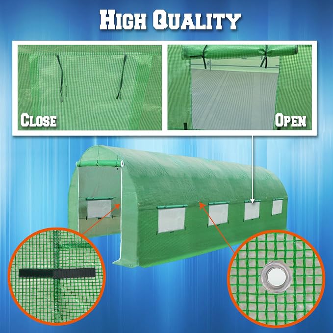 Greenhouse Replacement Covering for Outdoor Larger Hot Garden House , Support Arch Frame Climbing Plants/Flowers/Vegetables (20' X 10' X 7', Cover)