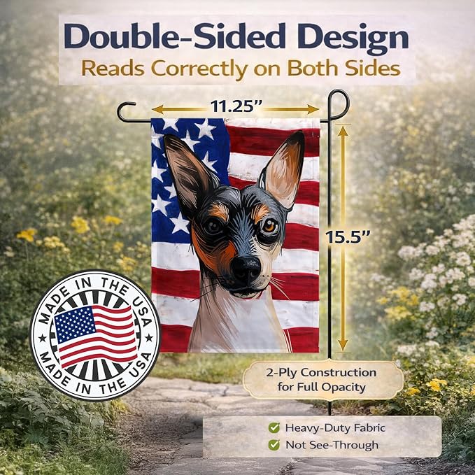Caroline's Treasures CK6674GF Ratonero Valenciano Dog American Flag Garden Flag Mailbox Flag Decorative Yard Flag Banner Outside Patio Artwork Yard Flower Beds, Garden Size, Multicolor