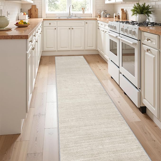 Valenrug 2x10 Runner Rug Non Slip, Washable Rug Runners for Hallways, Beige | Soft Low Pile, Thin & Lighweight Carpet, Folable Stain Resistant Modern Indoor 10ft Floor Mat for Living Room,Bedroom,Kitchen