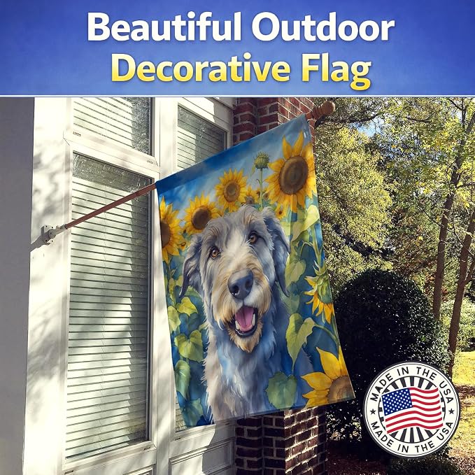 Caroline's Treasures DAC6100CHF Irish Wolfhound in Sunflowers House Flag Large Porch Sleeve Pole Decorative Outside Yard Banner Artwork Wall Hanging, Polyester, House Size, Multicolor