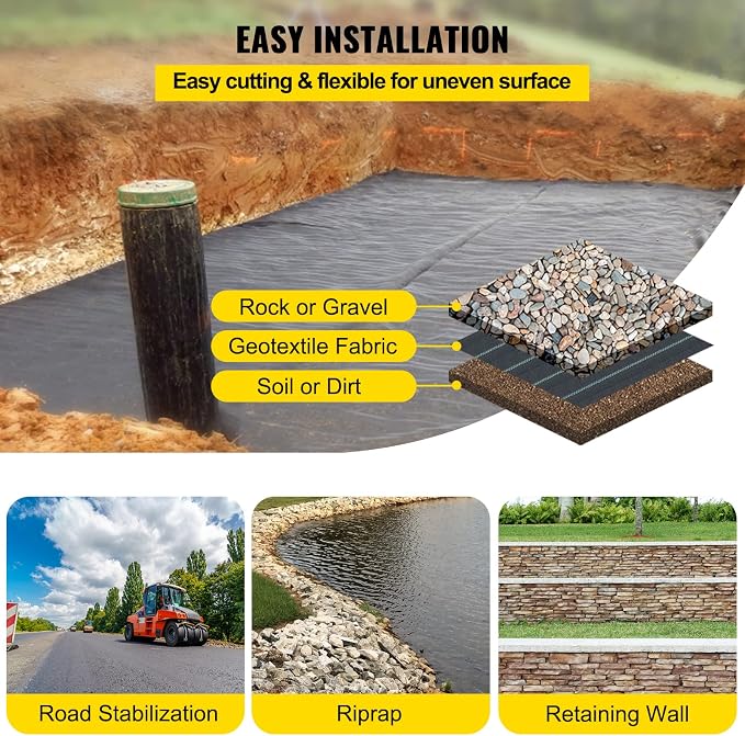 Happybuy Driveway Fabric, 13x60ft Commercial Grade Landscape Fabric, Garden Weed Barrier Fabric Heavy Duty, Geotextile Fabric Underlayment Gravel, Ground Cover Drainage Fabric, Weed Mat Cloth | Soil-Friendly and Highly Permeable,Smooth and Precise Edges