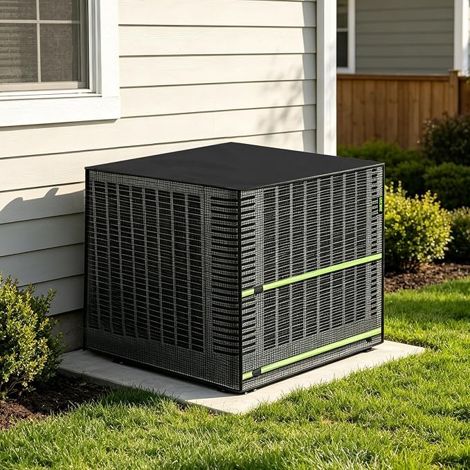 2 in 1 Full Mesh Air Conditioner Cover with Roll-Up Waterproof Top-Heavy Duty 420D Oxford, Breathable Outdoor AC Unit Defender for All Season, Anti-UV, Windproof, Easy Install, 30"W x 30"D x 32"H