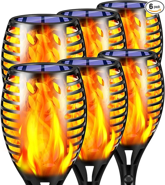 TomCare 6 Pack Outdoor Flickering Flames Torch Decorative Garden Lights Solar Powered Waterproof Lighting for Garden Patio Yard Landscape