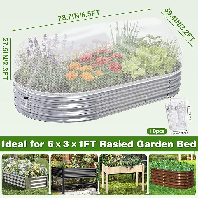 2 Pack Garden Netting for 6x3FT Raised Beds, Ultra-Fine Mesh Plant Covers with Drawstring&10 Clips, Bird, Pest & Small Animal Barrier for Protecting Vegetables, Fruits & Flowers