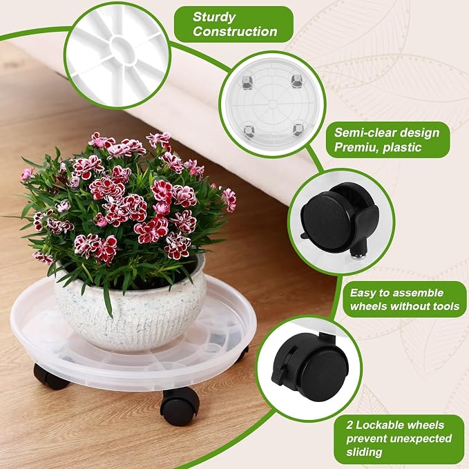 6 Packs Plant Caddy with Wheels 11.8" Plastic Rolling Plant Stands Heavy-Duty Plant Dolly with Casters Indoor Outdoor Wheeled Plant Roller Base Large Planter Saucers Plant Mover
