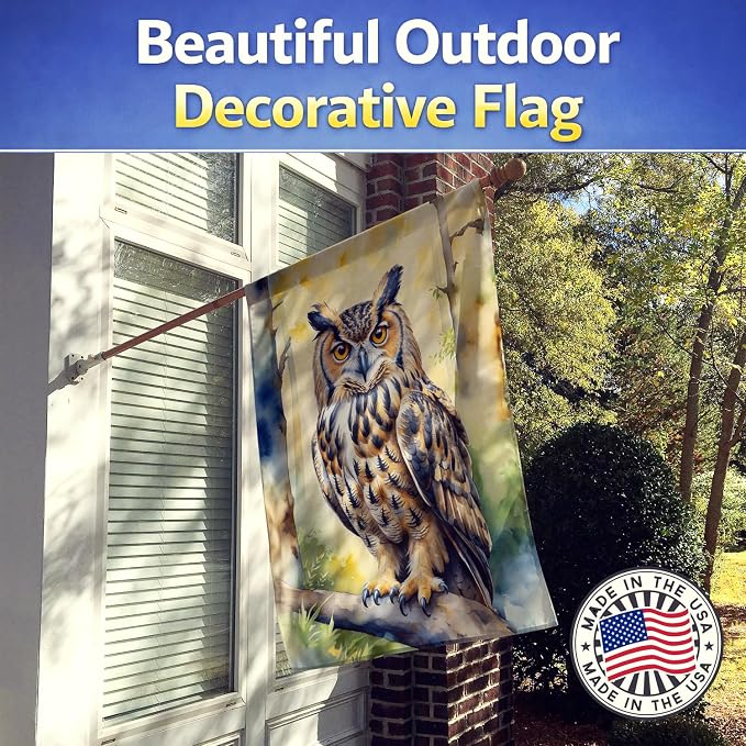 Caroline's Treasures Eurasian Eagle Owl House Flag Large Porch Sleeve Pole Decorative Outside Yard Banner Artwork Wall Hanging, Polyester, House Size, Multicolor