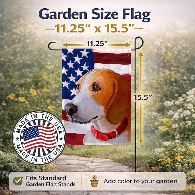 Caroline's Treasures CK6558GF Harrier Dog American Flag Garden Flag Mailbox Flag Decorative Yard Flag Banner Outside Patio Artwork Yard Flower Beds, Garden Size, Multicolor