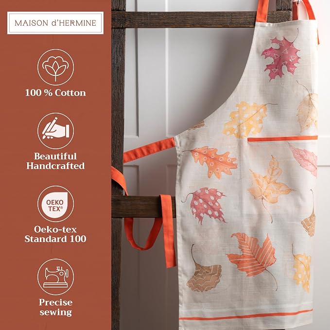 Maison d' Hermine Aprons for women with Pocket 100% Cotton (27.50"x31.50") | Adjustable Neck Strap & long ties Apron Men Chef Wedding Cooking Gardening Server Maid