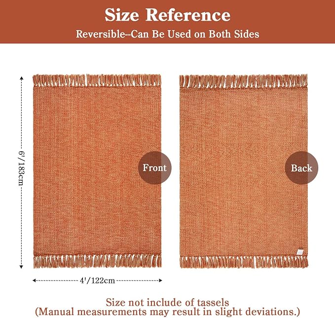 4' x 6' Living Room Area Rug, Fall Modern Comfy Bedroom Rugs | Terracotta Hand-Woven Dining Room Carpet, Reversible Braided Accent Rug for Nursery Room Bedside Dorm, Fall Decor