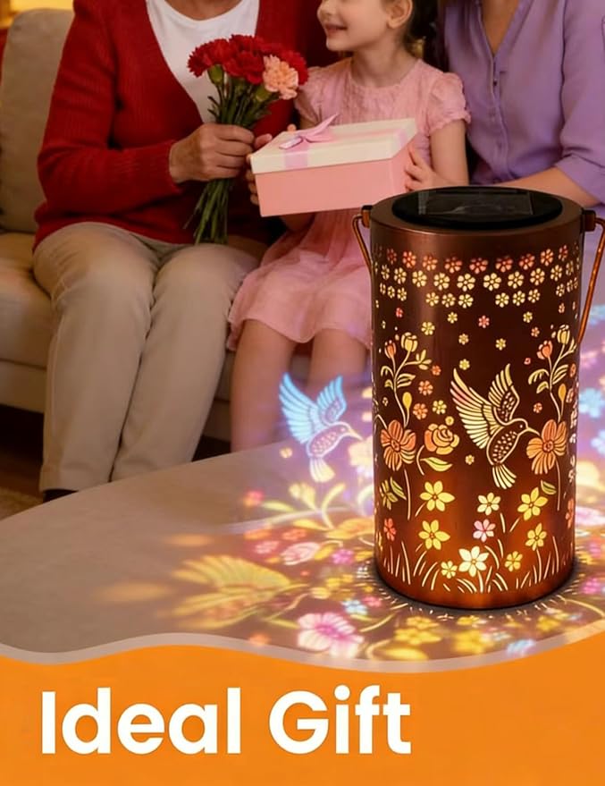 Hummingbird Colorful Solar Lantern Outdoor Waterproof, Garden Decor Gifts for Women Mom Grandma, Hanging Solar Lantern Lights Metal Decoration Outside for Yard, Patio, Backyard, Porch