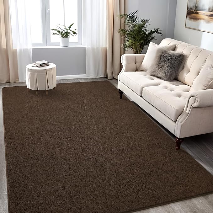 5x7 Dark Brown Area Rug Modern Aesthetic Minimalist | Washable Memory Foam, Low Pile Non Slip Indoor Carpet for Living Room Bedroom Office Classroom College Dorm Room Home Decor