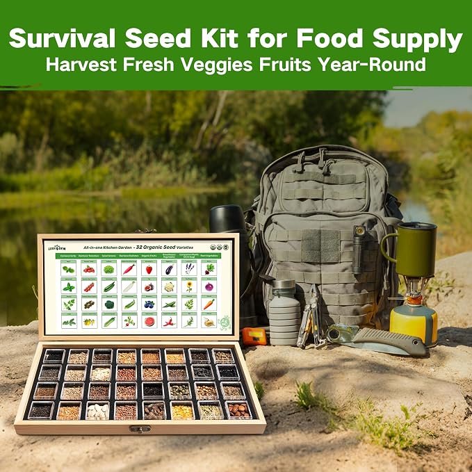 Lush&Dew Kitchen Garden Seed Bank, 32 Types Heirloom Seeds, Gardening Gifts | Non-GMO Seeds for Planting Vegetables Fruits Herbs, Gardener Gifts for Women Men, Survival Seed Kit for Food Supply Zone 3-11