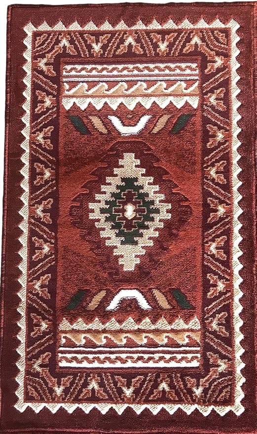 YHSF South West Native American Area Tribal Rug - Rust, 2' x 3' 4" | Easy-Clean, Soft & Durable Tribal Rug for Living Room, Bedroom, Kitchen & More - Stain-Proof Runner for Home Decor