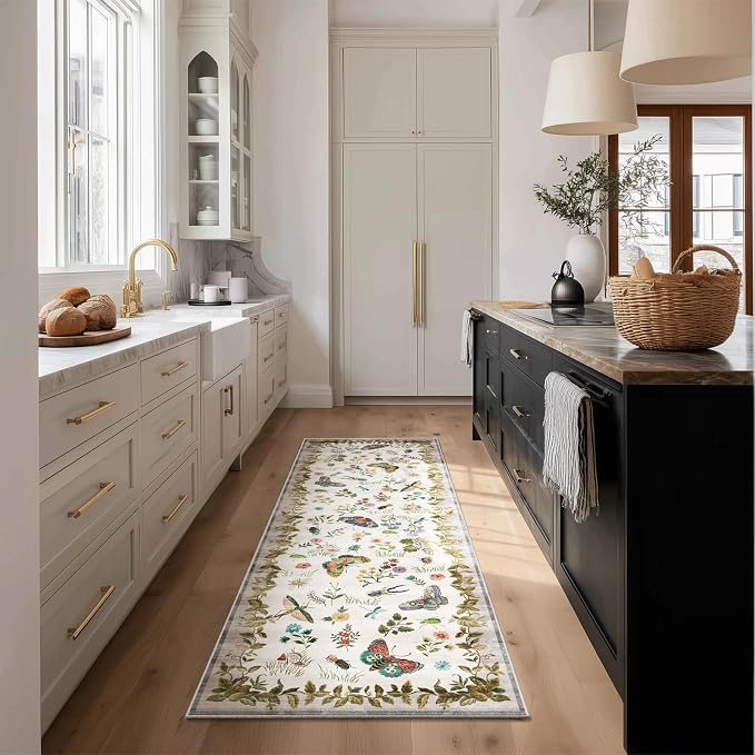Machine Washable Kitchen Runner Rugs: 2'x6' Entryway Rug Runner Stain Resistant Non Slip Low Pile Soft Carpet Runners for Hallways Indoor Entryway Kitchen Laundry Room Bedroom Farmhouse