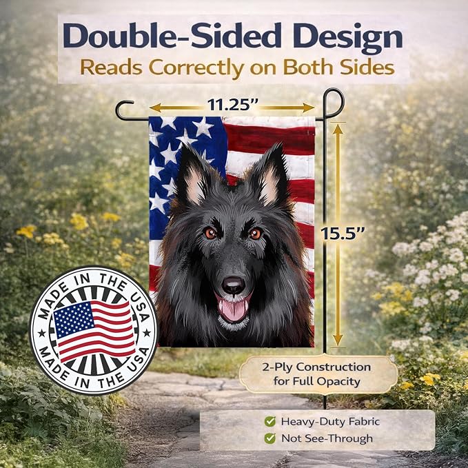 Caroline's Treasures CK6426GF Belgian Groenendael American Flag Garden Flag Mailbox Flag Decorative Yard Flag Banner Outside Patio Artwork Yard Flower Beds, Garden Size, Multicolor