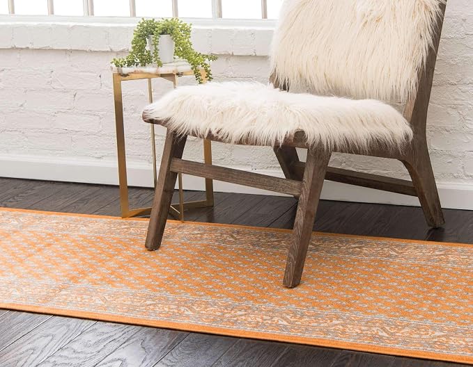 Unique Loom Williamsburg Collection Traditional Border with Dotted Center Area Rug, Runner 2' 9" x 9' 10", Orange/Beige